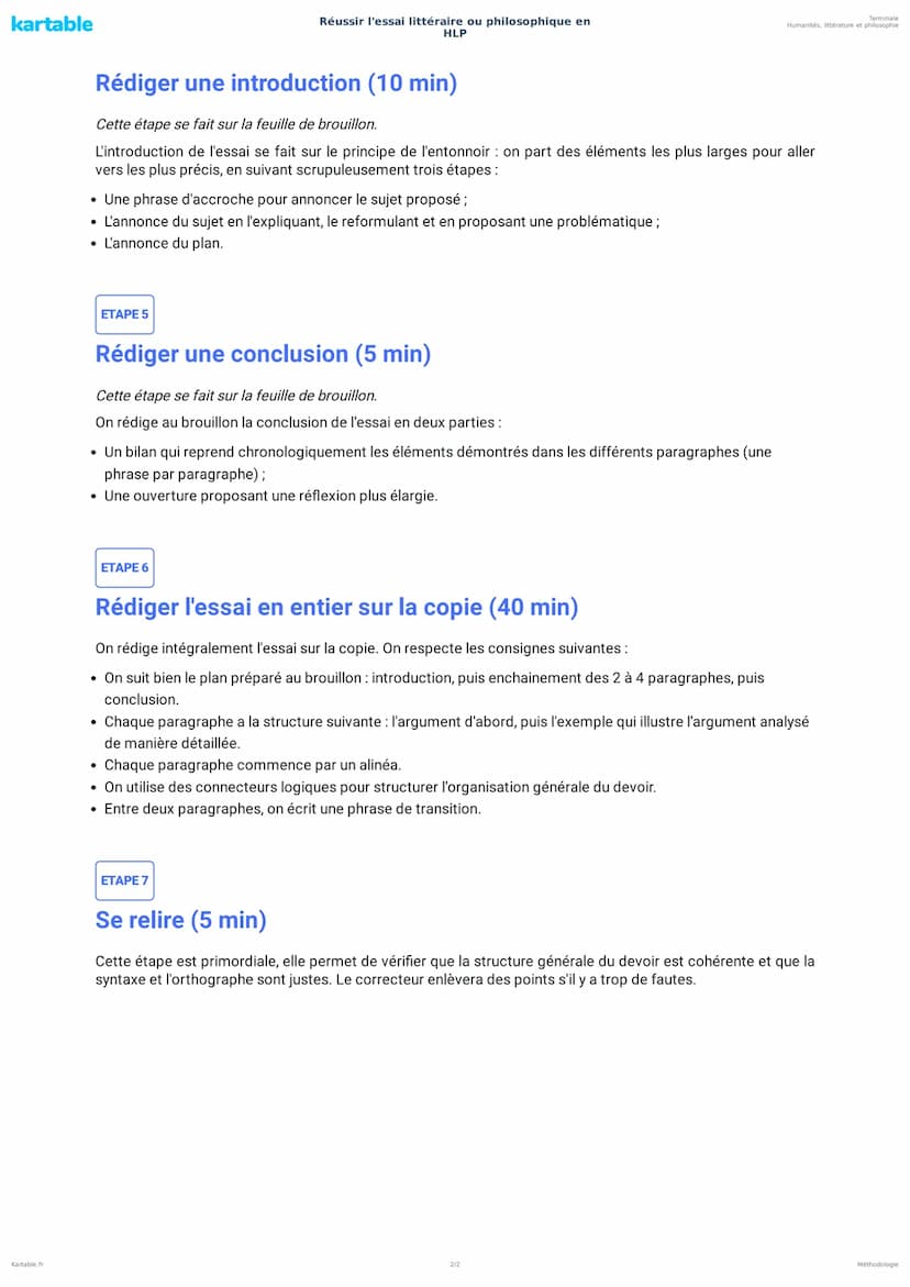 kartable
Kartable.fr
L'essai est un travail de rédaction argumenté qui consiste à répondre à une question en lien avec un texte
proposé rela