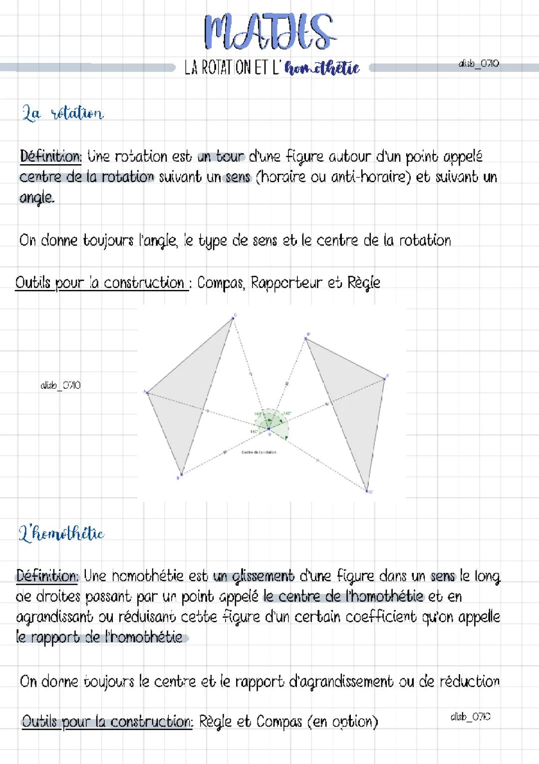 Exercices CORRIGÉS Homothétie et Rotation 3ème - PDF et Cours