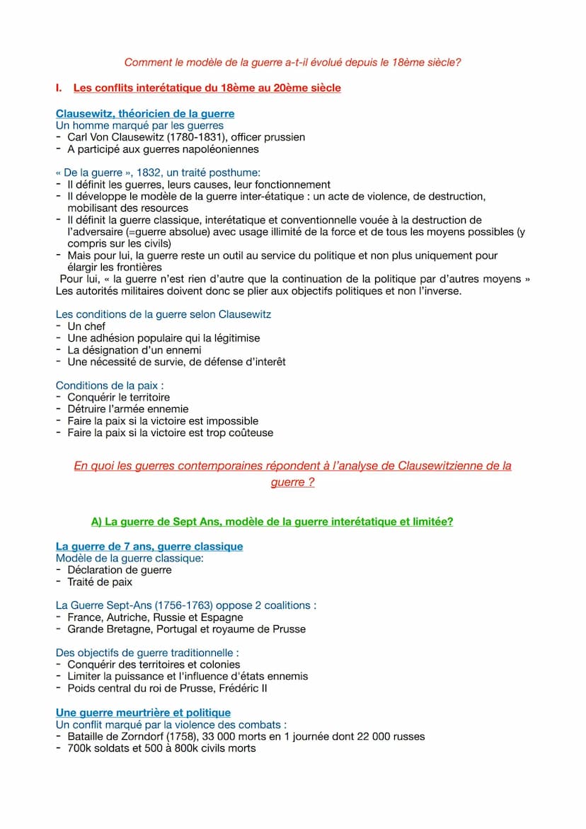 Thème 2: Axe 1: La dimension politique de la guerre : des conflits inter-étatiques aux
enjeux transnationaux
Introduction :
<< La guerre est