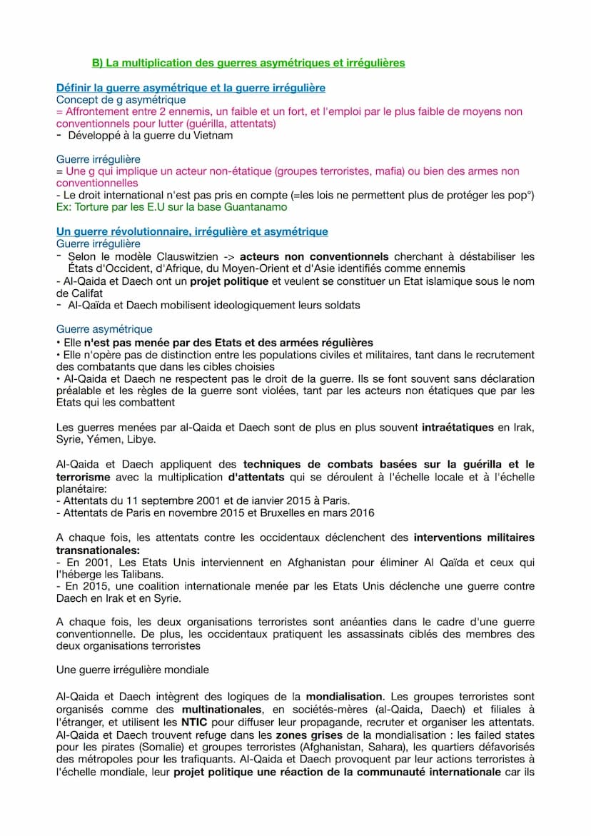 Thème 2: Axe 1: La dimension politique de la guerre : des conflits inter-étatiques aux
enjeux transnationaux
Introduction :
<< La guerre est