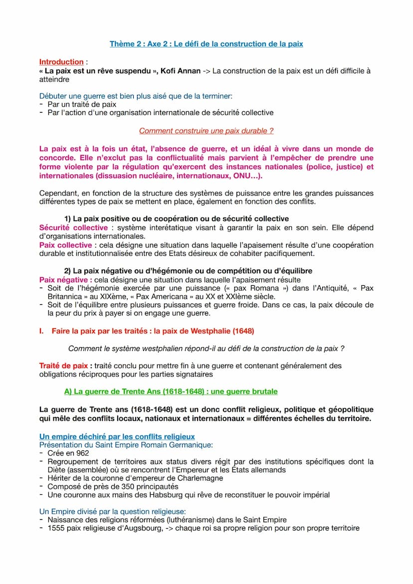 Thème 2: Axe 1: La dimension politique de la guerre : des conflits inter-étatiques aux
enjeux transnationaux
Introduction :
<< La guerre est