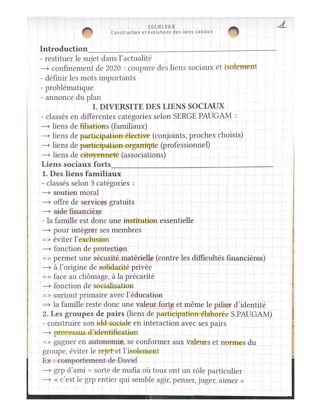 SOCIOLOGIE
Construction et évolutions des liens sociaux
Introduction
restituer le sujet dans l'actualité
→ confinement de 2020 : coupure des
