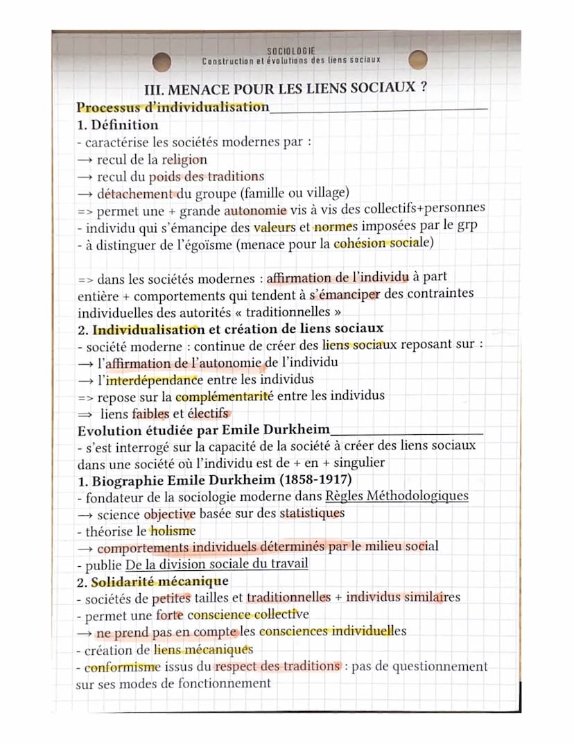 SOCIOLOGIE
Construction et évolutions des liens sociaux
Introduction
restituer le sujet dans l'actualité
→ confinement de 2020 : coupure des