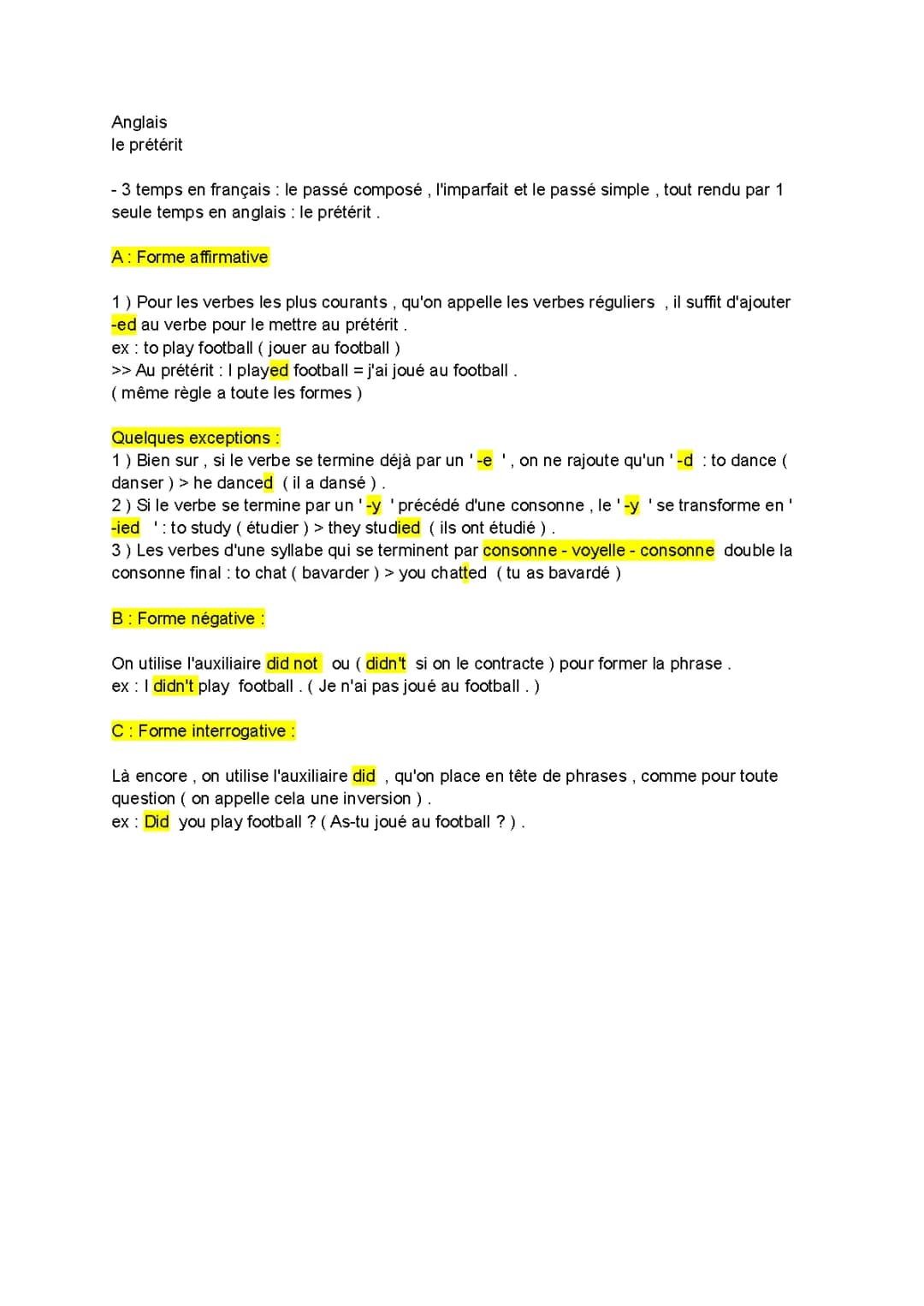 Fiche Super Facile: Prétérit Anglais avec PDF et Exemples Amusants