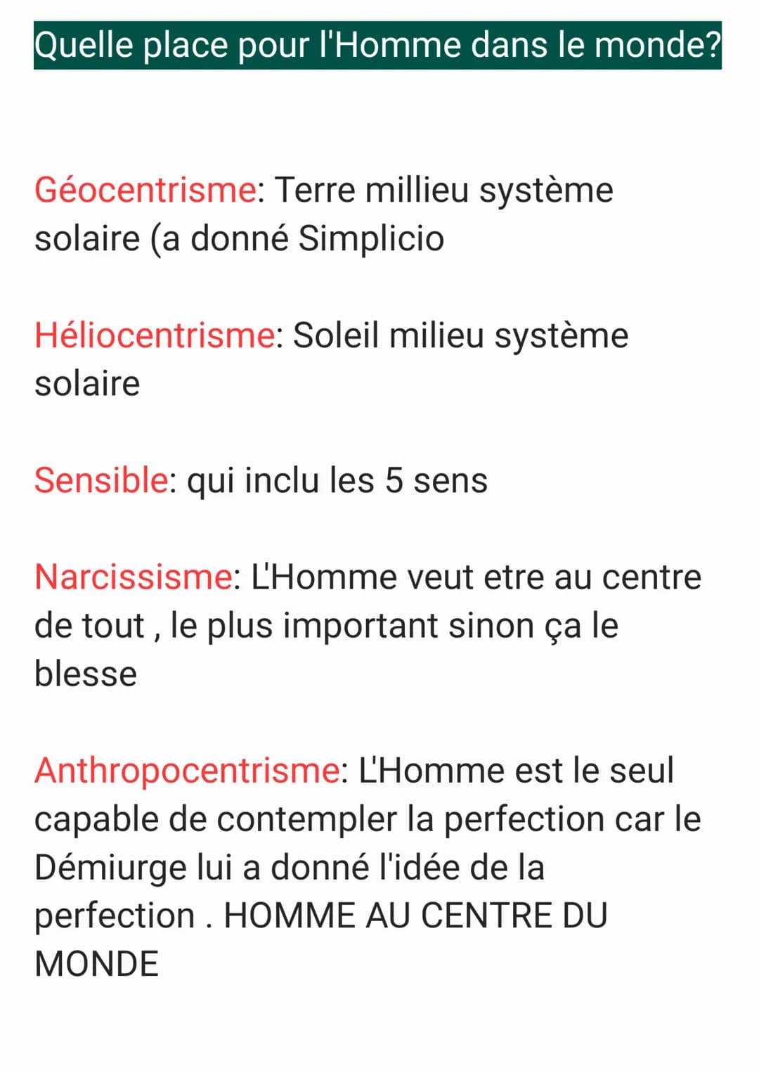 Quelle place pour l'Homme dans le monde?
Géocentrisme: Terre millieu système
solaire (a donné Simplicio
Héliocentrisme: Soleil milieu systèm