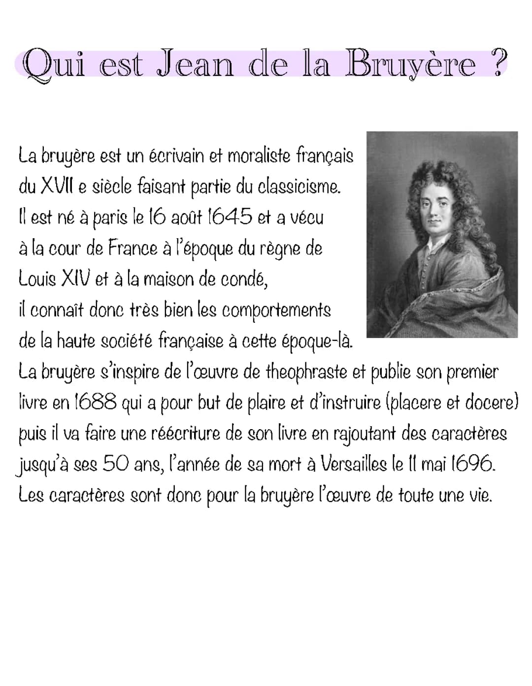 Tout savoir sur Jean de La Bruyère : Biographie, œuvres et Les Caractères