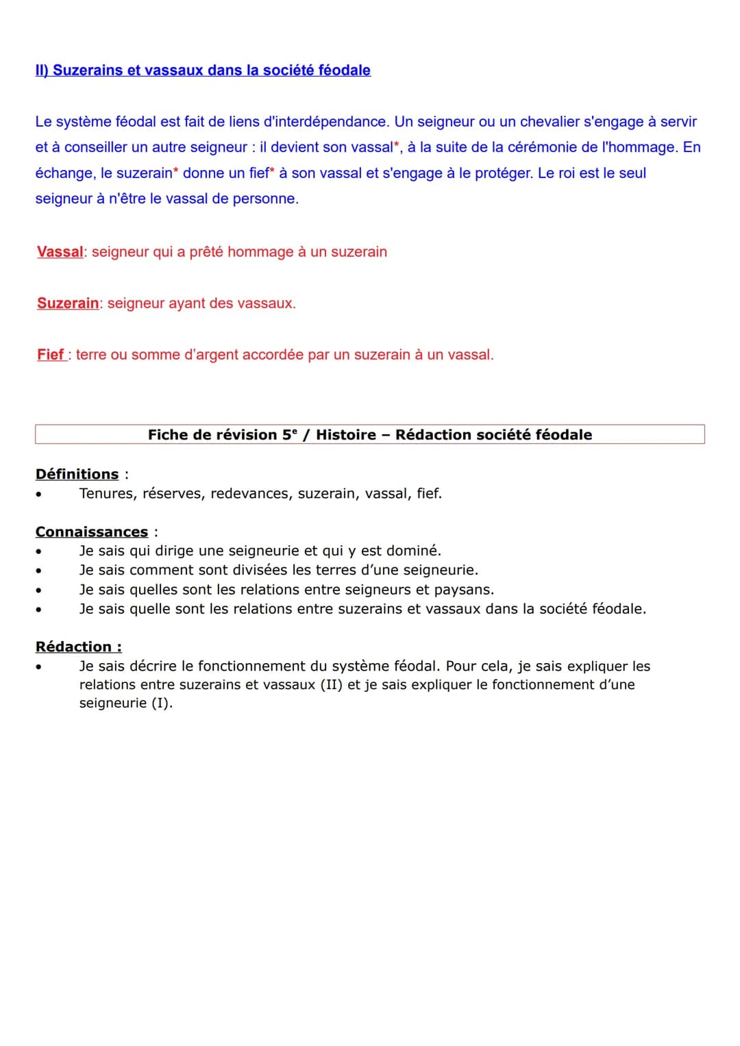 Chapitre 3 : la mise en place de la société féodale au Moyen Age en Europe du Nord-Ouest
(du Xe siècle au XV° siècle)
Qu'est-ce que la socié