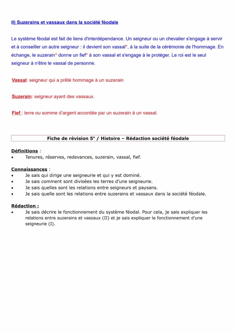 Chapitre 3 : la mise en place de la société féodale au Moyen Age en Europe du Nord-Ouest
(du Xe siècle au XV° siècle)
Qu'est-ce que la socié