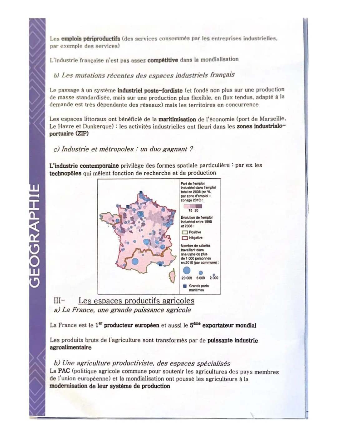 GEOGRAPHIE
1-
Espaces productifs et espaces de faibles densité
Les espaces productifs français au cœur des logiques
mondialisée
a) Une grand