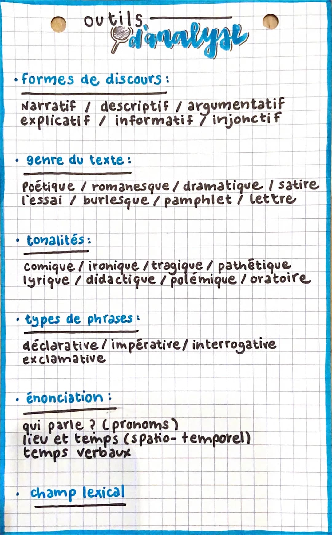 ●
outils
Edmalyse
formes
de discours :
Narratif descriptif / argumentatif
explicatif / informatif /injonctif
.
• genre du texte :
Poétique /