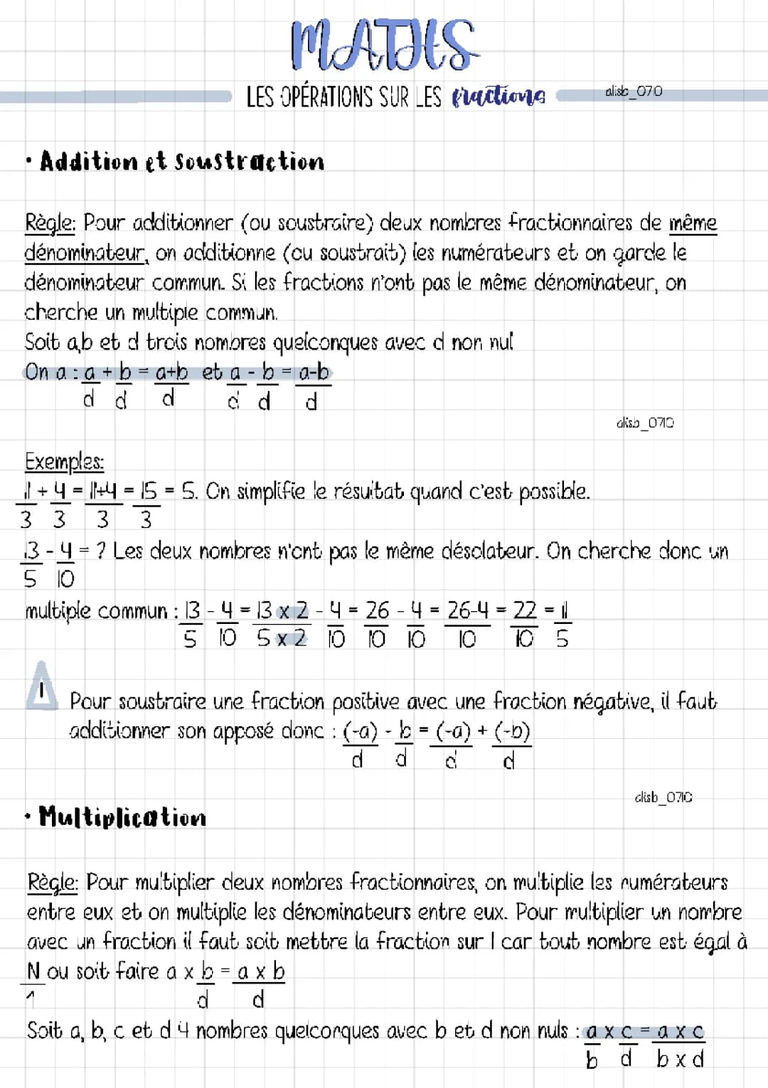 Maths : Les opérations sur les fractions