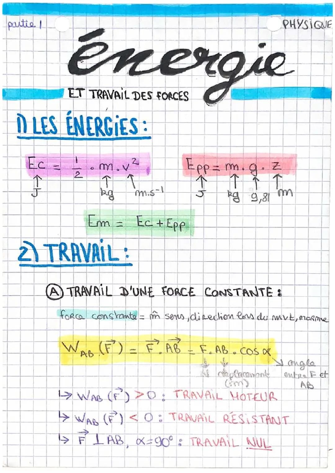 ÉNERGIE ET TRAVAIL DES FORCES