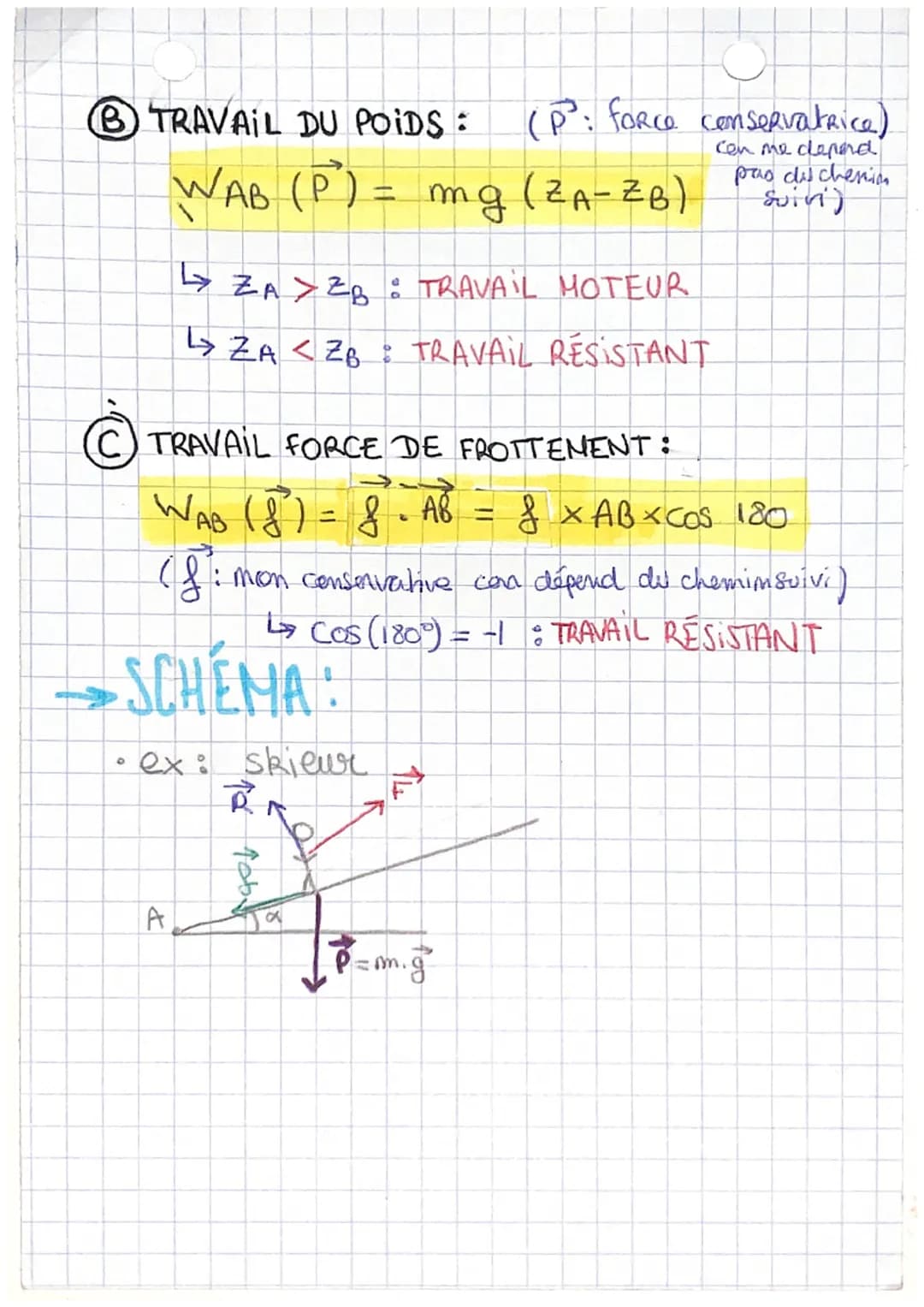 partie 1
À LES ÉNERGIES:
Ec
th
énergie
ET TRAVAIL DES FORCES
2
O
2
m.v
↑ ↑
kg m.s-1
Em = Ec + Epp
2) TRAVAIL :
WAB (F) - FAB
PHYSIQUE
Epp = 
