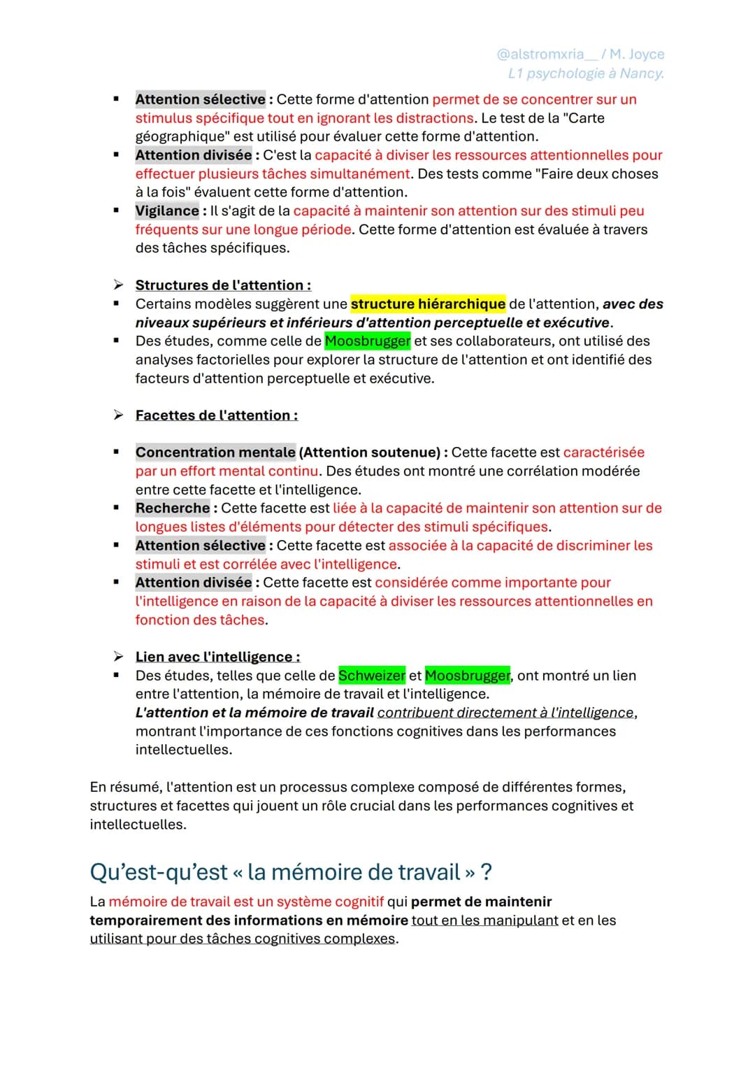 FICHE DE RÉVISION - PSYCHOLOGIE GÉNÉRALE
ASPECT DIFFÉRENTIELLE
@alstromxria_/M. Joyce
L1 psychologie à Nancy.
➤ Intelligence et fonctions co