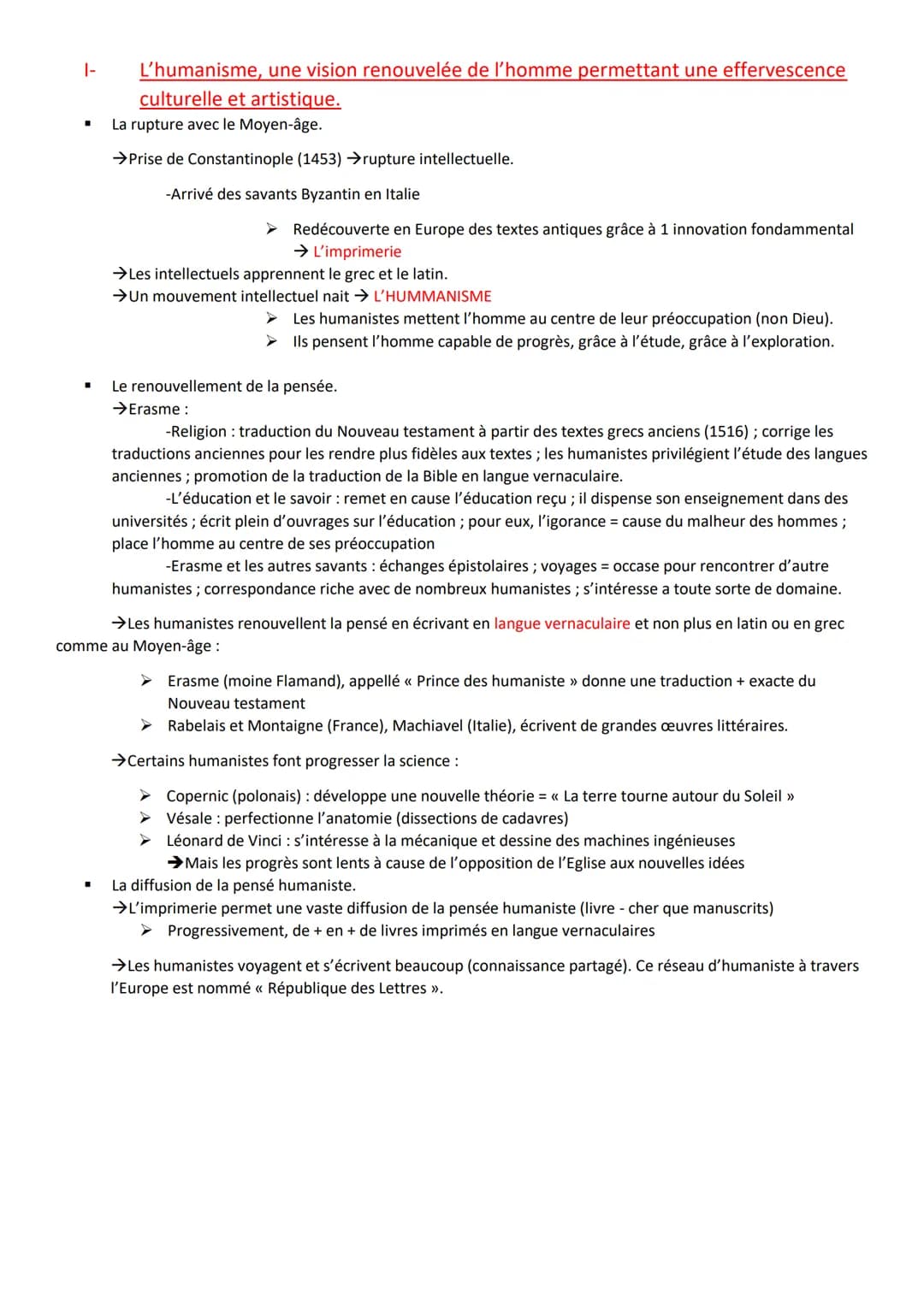 |-
▪
■
L'humanisme, une vision renouvelée de l'homme permettant une effervescence
culturelle et artistique.
La rupture avec le Moyen-âge.
→P