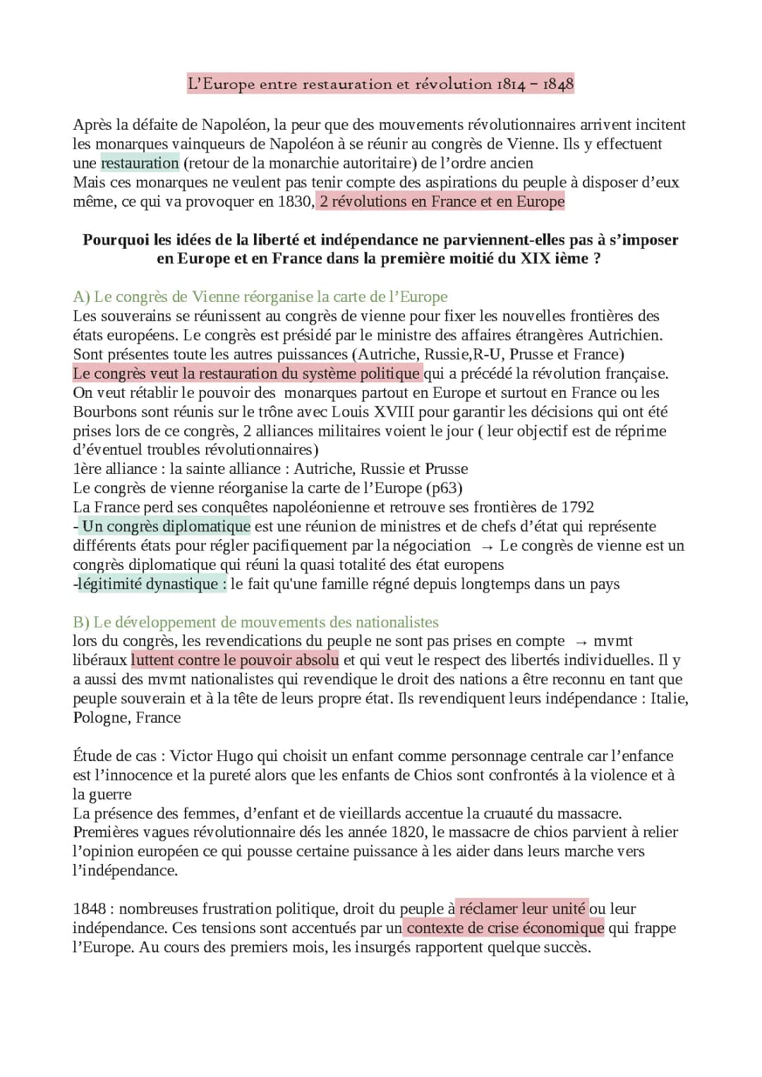 Découvre l'Europe entre Restauration et Révolution 1814-1848 : Résumés et Quiz
