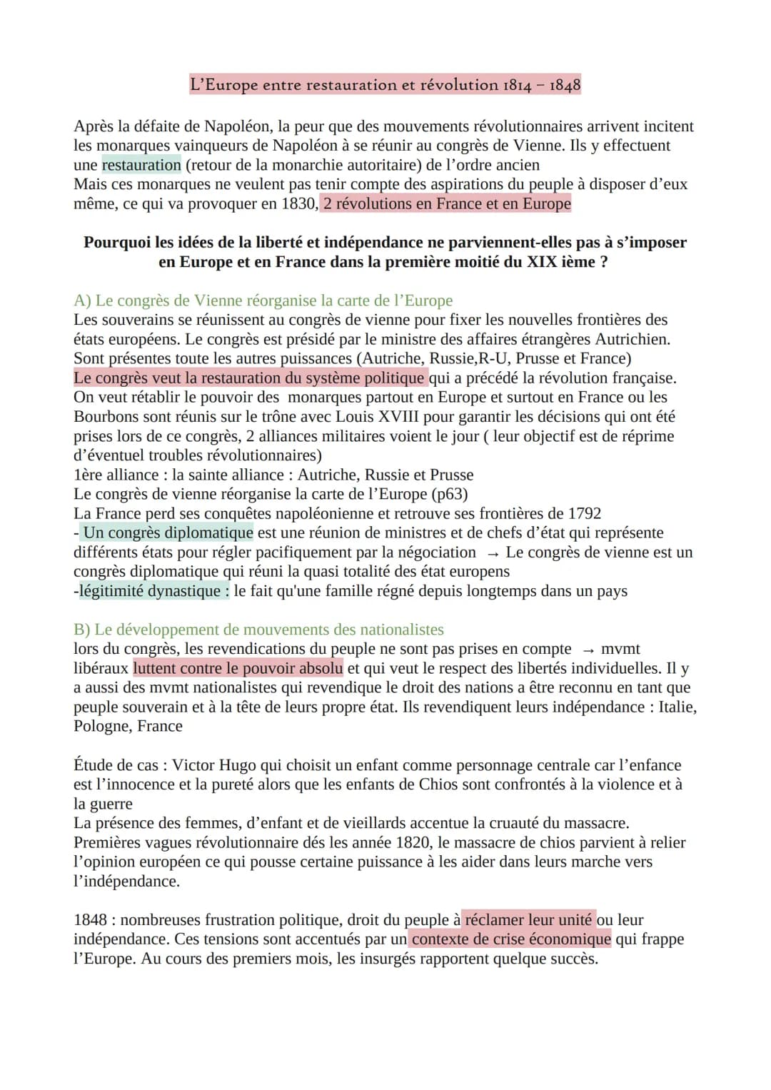 L'Europe entre restauration et révolution 1814 - 1848
Après la défaite de Napoléon, la peur que des mouvements révolutionnaires arrivent inc