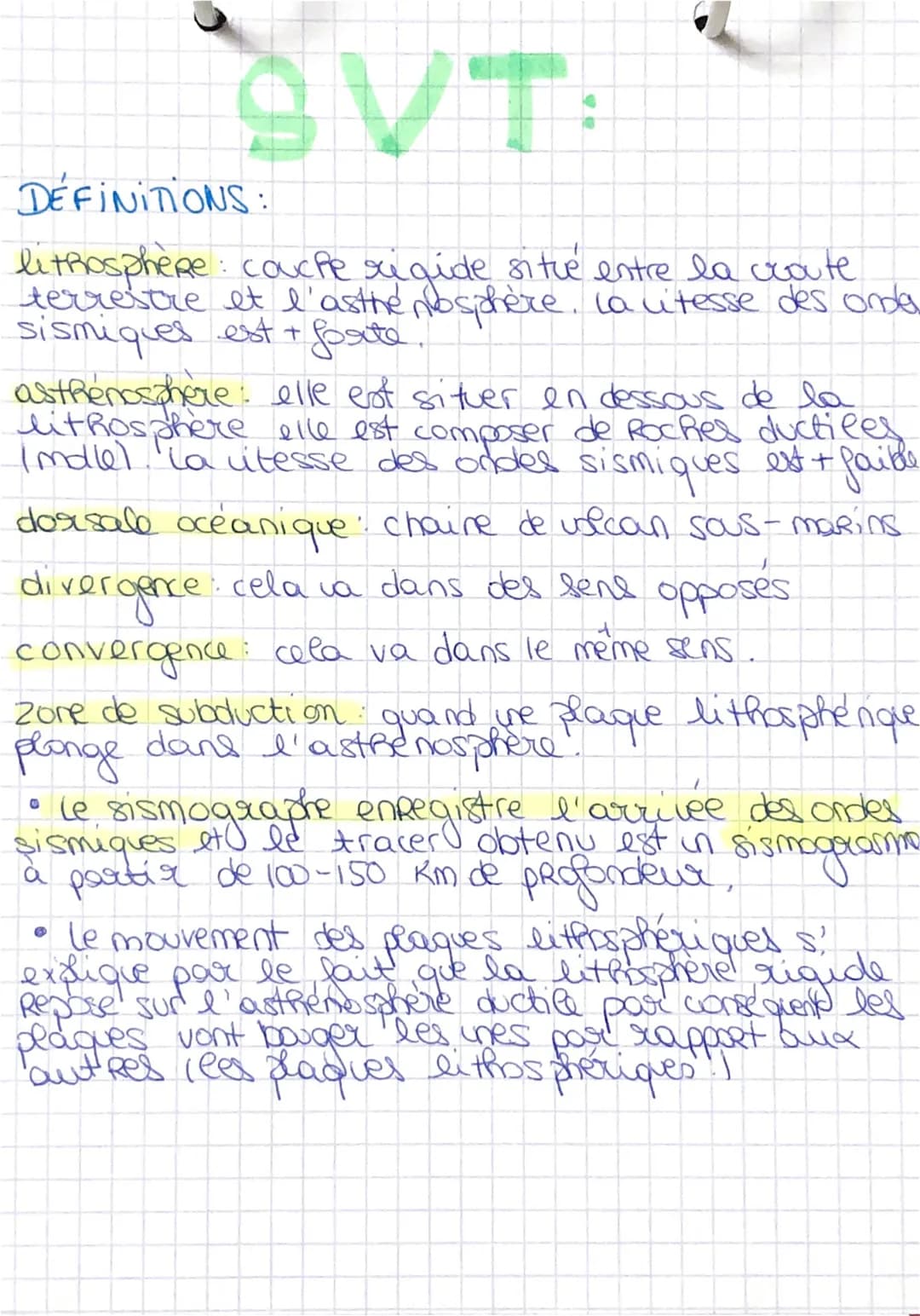 @
DEFINITIONS:
lithosphèRe: couche rigide situe entre la croute
terrestre et l'asthe mosphère. La litesse des onde
sismiques est +
forte
P
a