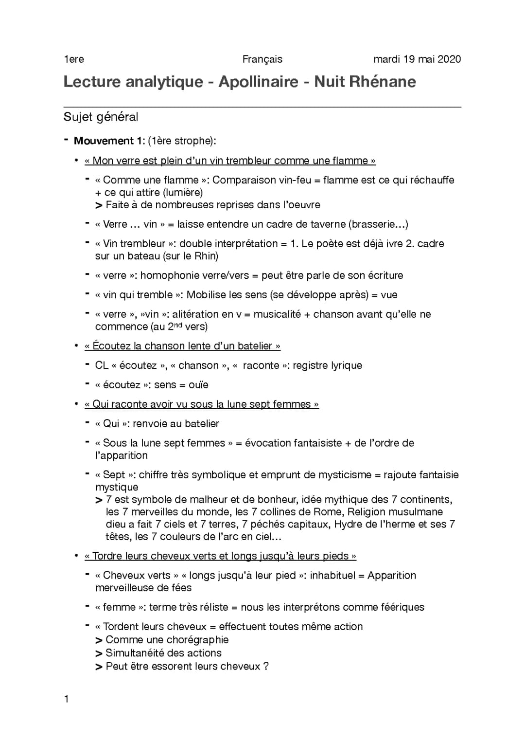 Nuit rhénane Analyse PDF et Texte - Apollinaire