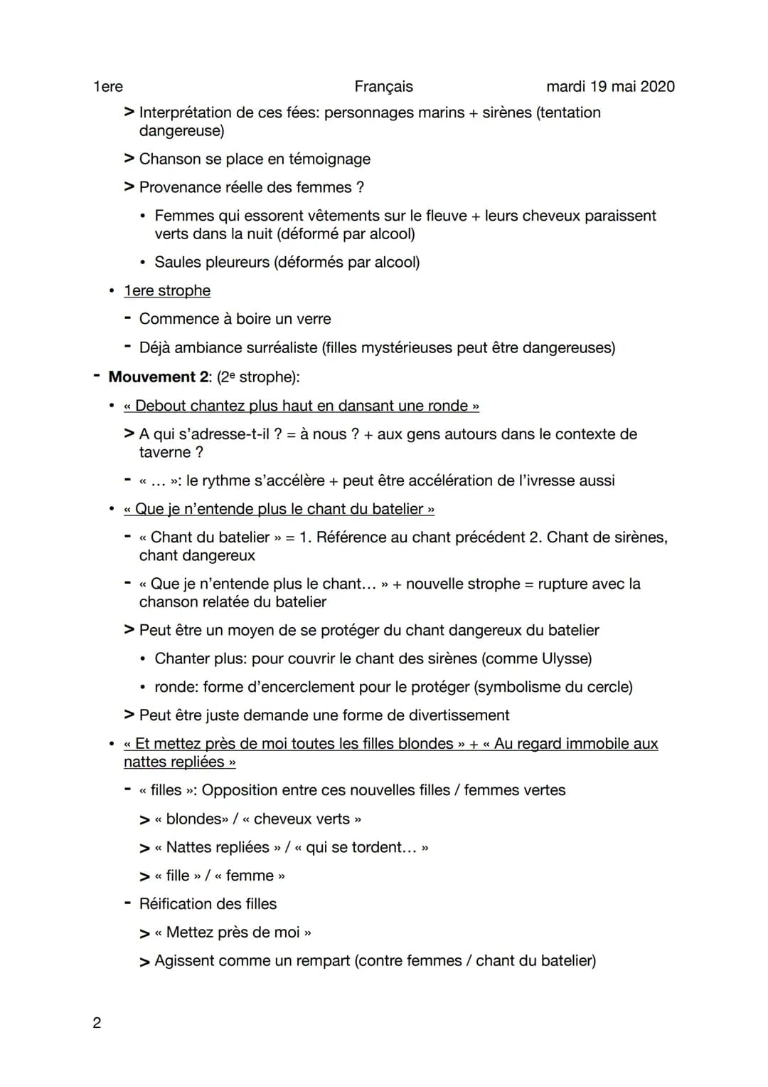 1ere
Français
Lecture analytique - Apollinaire - Nuit Rhénane
Sujet général
Mouvement 1: (1ère strophe):
<< Mon verre est plein d'un vin tre