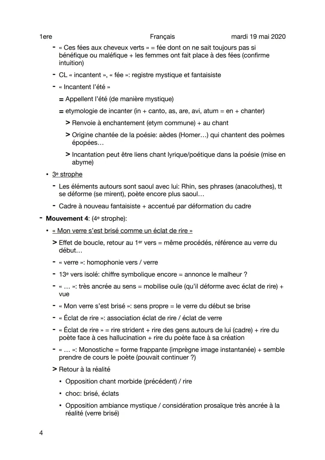 1ere
Français
Lecture analytique - Apollinaire - Nuit Rhénane
Sujet général
Mouvement 1: (1ère strophe):
<< Mon verre est plein d'un vin tre