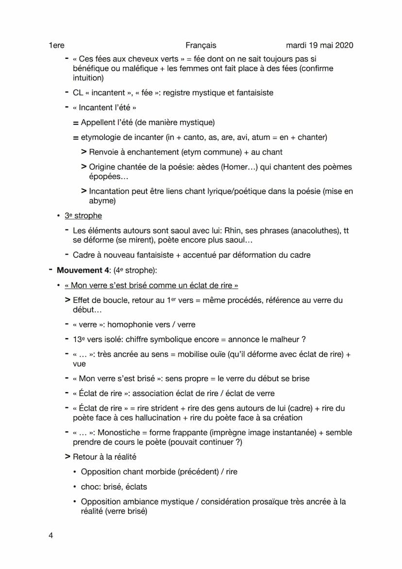 1ere
Français
Lecture analytique - Apollinaire - Nuit Rhénane
Sujet général
Mouvement 1: (1ère strophe):
<< Mon verre est plein d'un vin tre