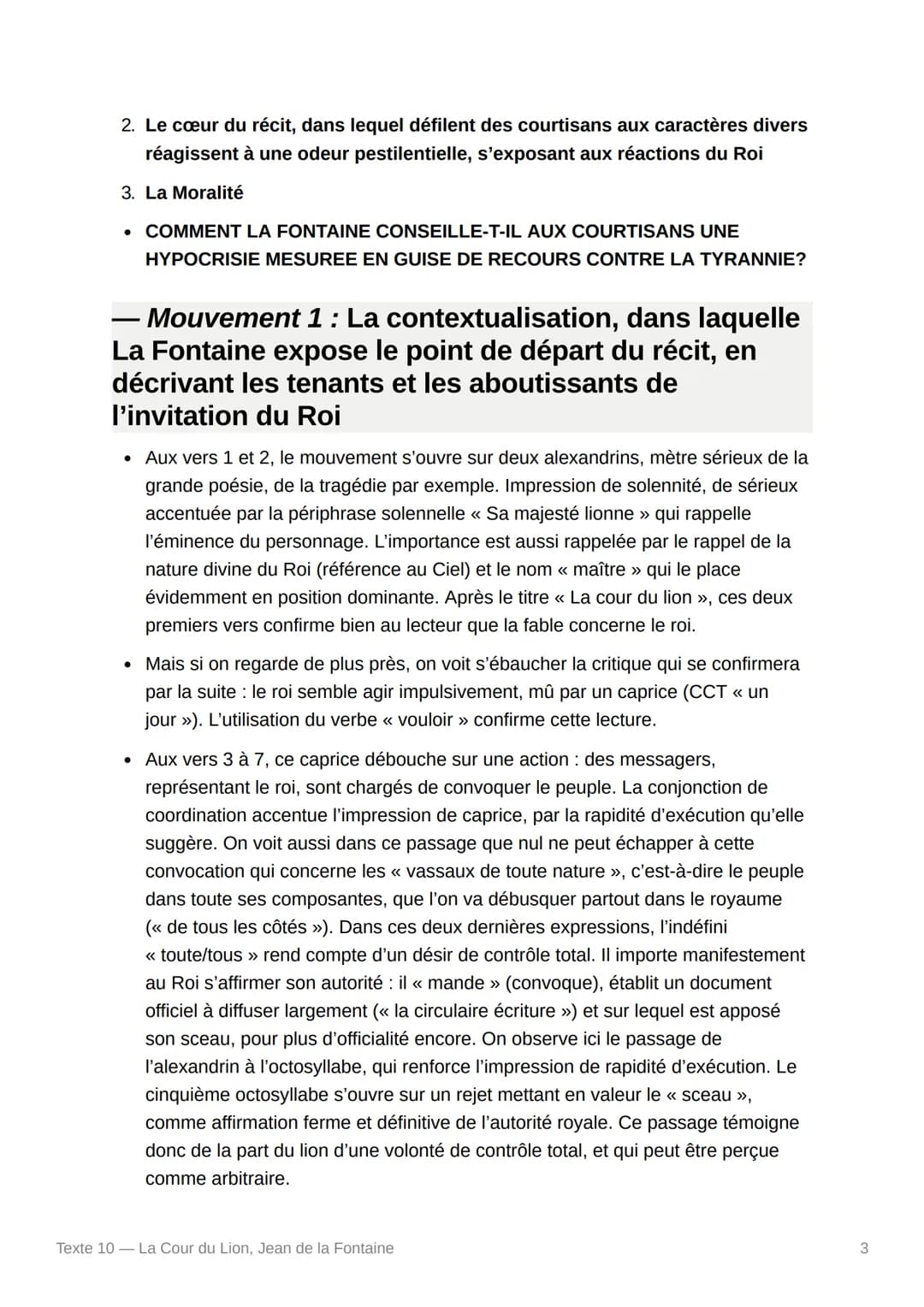 Texte 10 - La Cour du Lion,
Jean de la Fontaine
Texte :
Sa Majesté Lionne un jour voulut connaître
De quelles nations le Ciel l'avait fait m