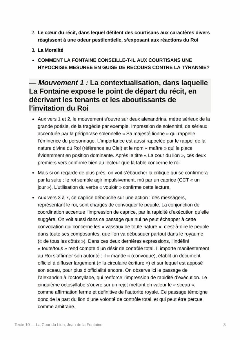 Texte 10 - La Cour du Lion,
Jean de la Fontaine
Texte :
Sa Majesté Lionne un jour voulut connaître
De quelles nations le Ciel l'avait fait m