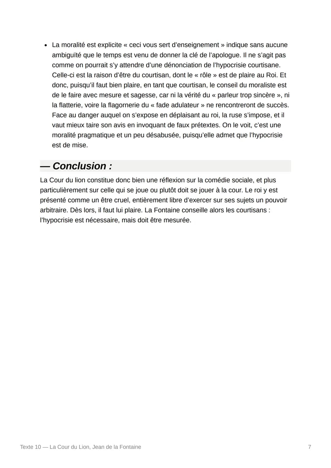 Texte 10 - La Cour du Lion,
Jean de la Fontaine
Texte :
Sa Majesté Lionne un jour voulut connaître
De quelles nations le Ciel l'avait fait m