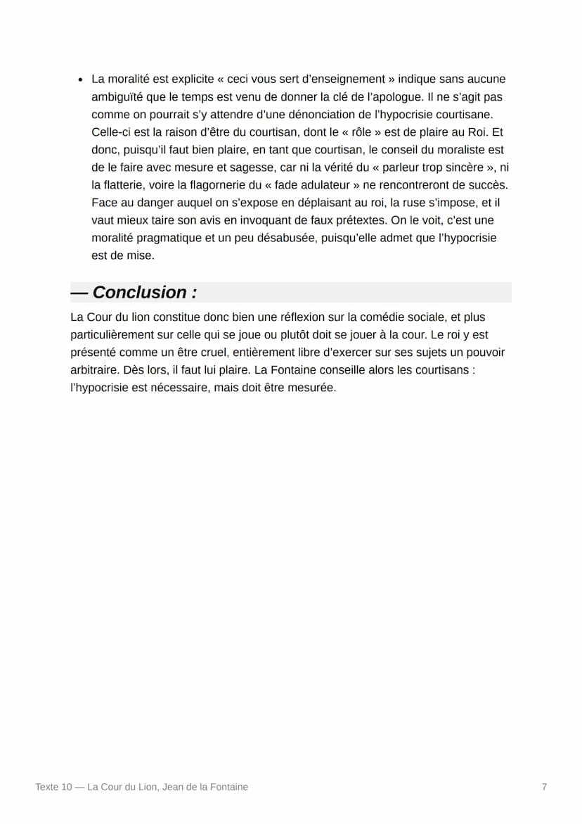 Texte 10 - La Cour du Lion,
Jean de la Fontaine
Texte :
Sa Majesté Lionne un jour voulut connaître
De quelles nations le Ciel l'avait fait m