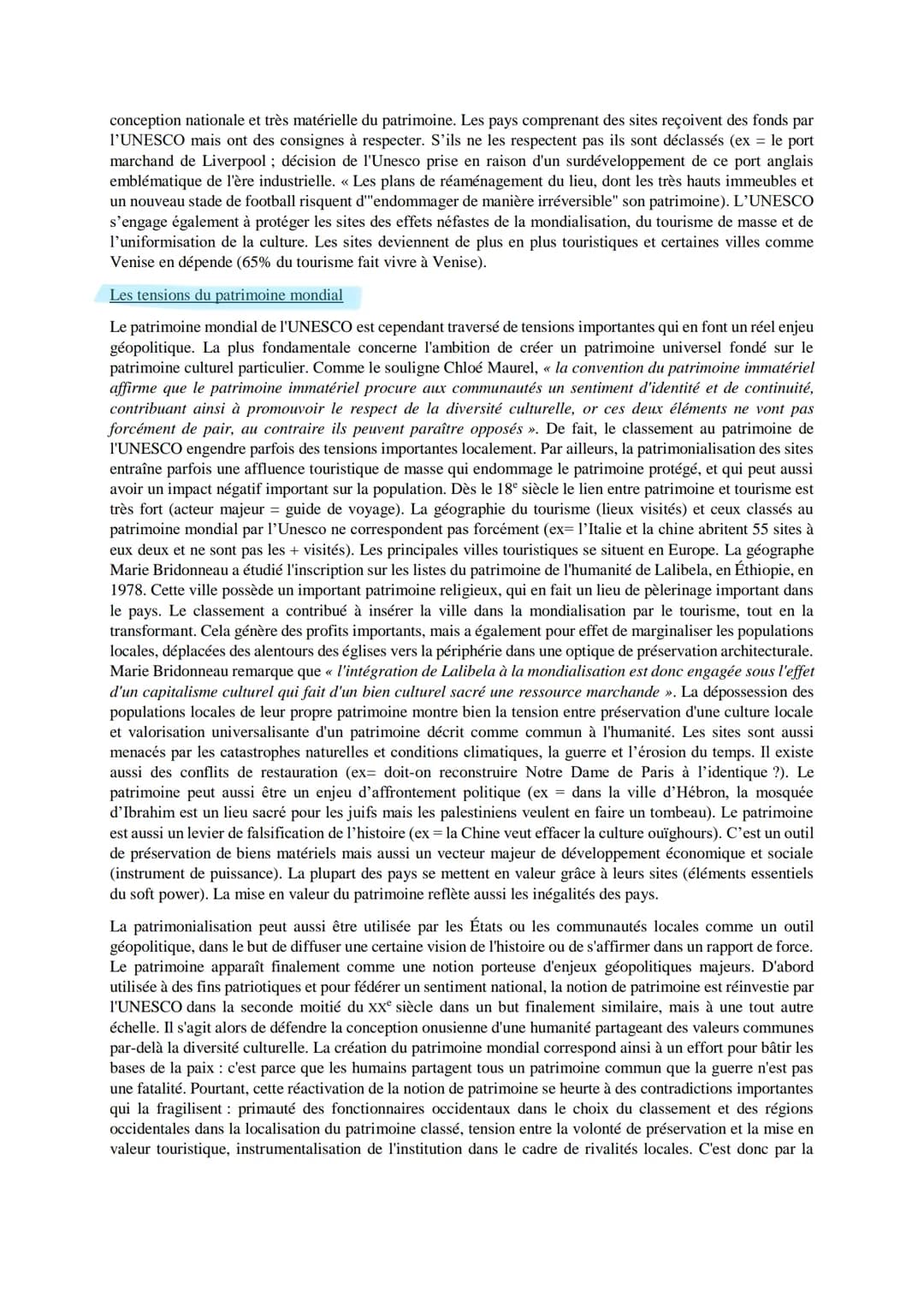 LE PATRMOINE HGGSP
Le terme patrimoine désigne initialement ce que le père transmet à ses enfants. Le terme inclut donc l'idée
de préservati