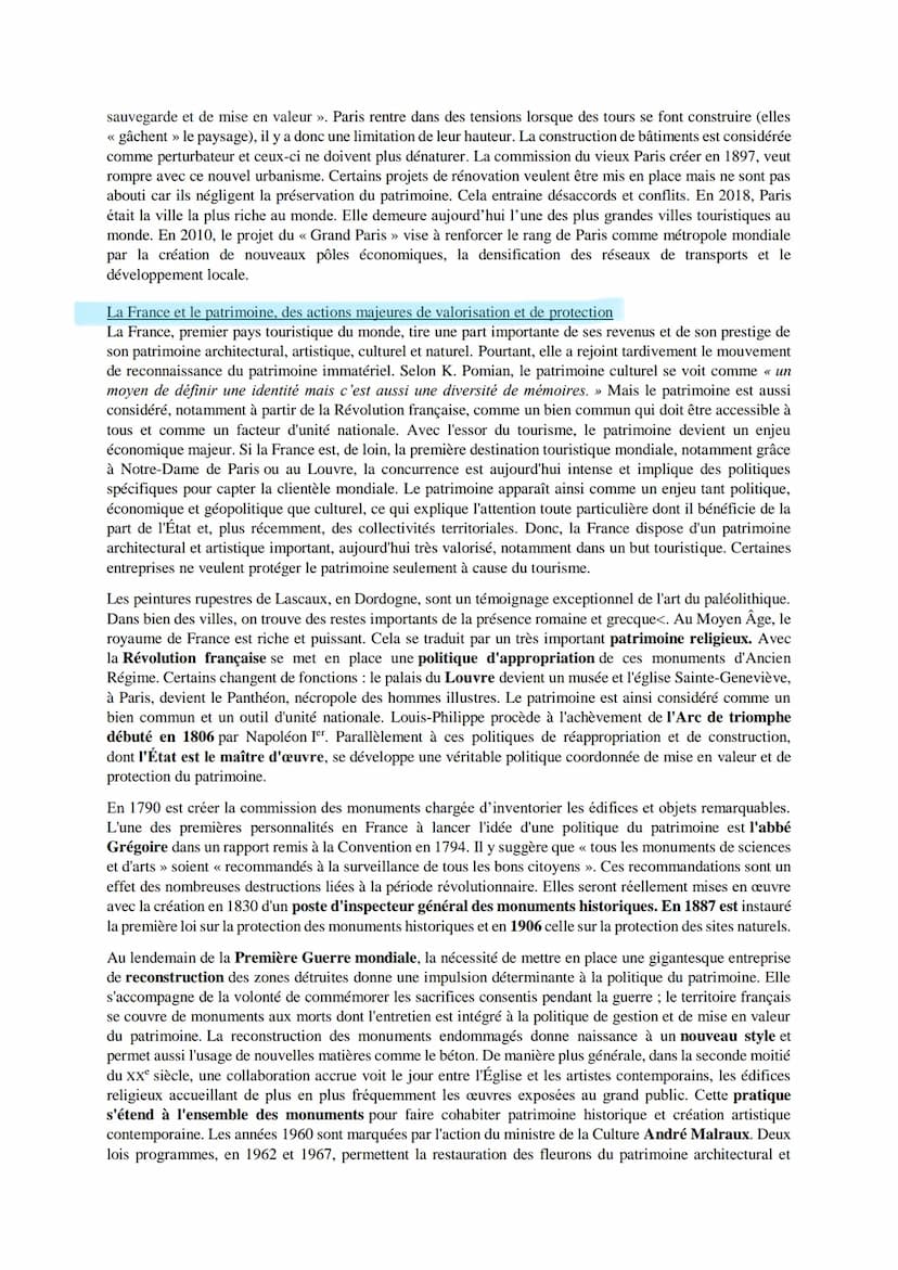 LE PATRMOINE HGGSP
Le terme patrimoine désigne initialement ce que le père transmet à ses enfants. Le terme inclut donc l'idée
de préservati