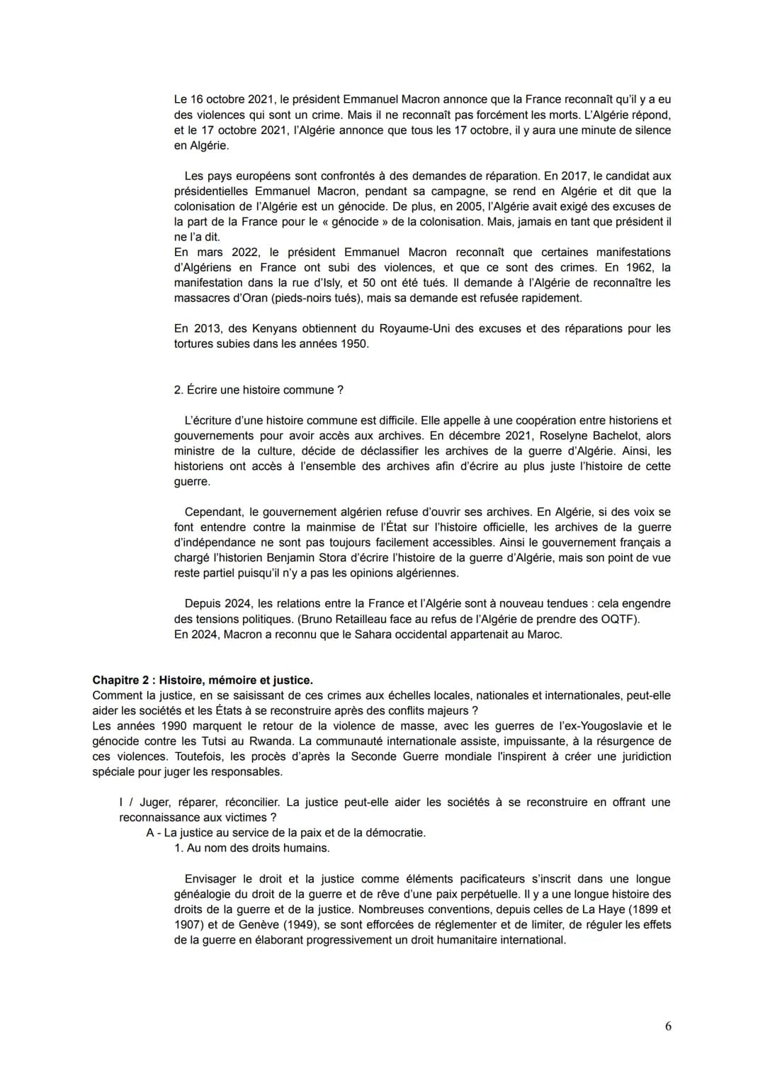 --- OCR Start ---
Thème 6: Histoire et mémoires.
Introduction: Histoire et mémoire, histoire et justice.
Chapitre 1: Histoire et mémoires de