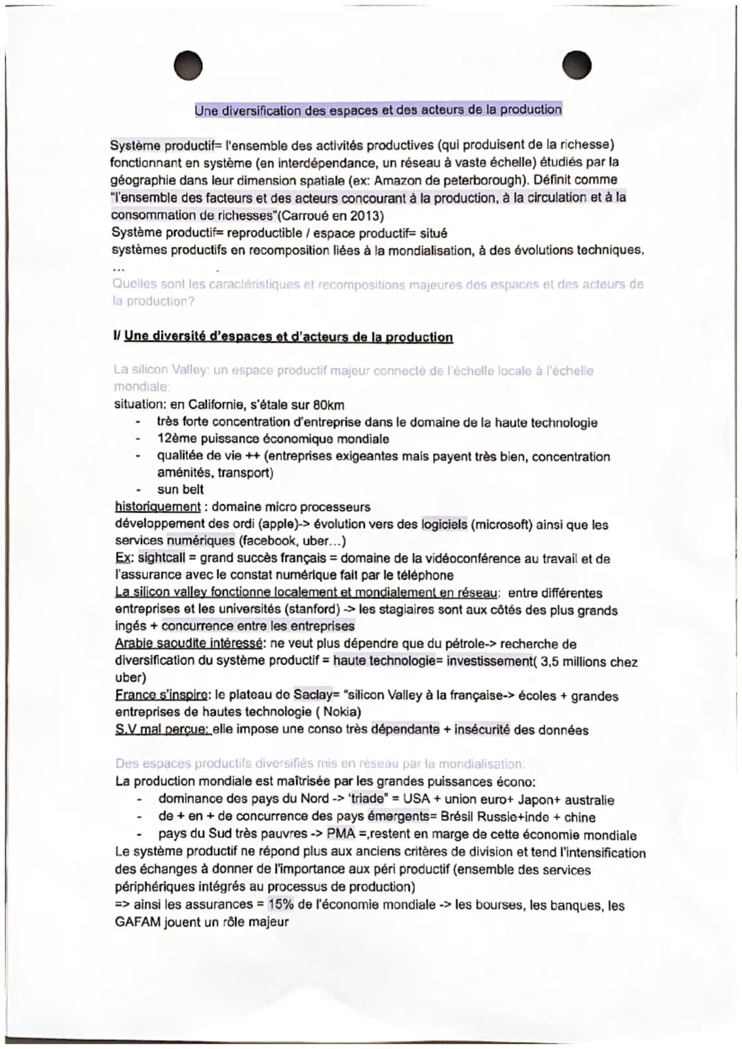 Une diversification des espaces et des acteurs de la production
Système productif- l'ensemble des activités productives (qui produisent de l