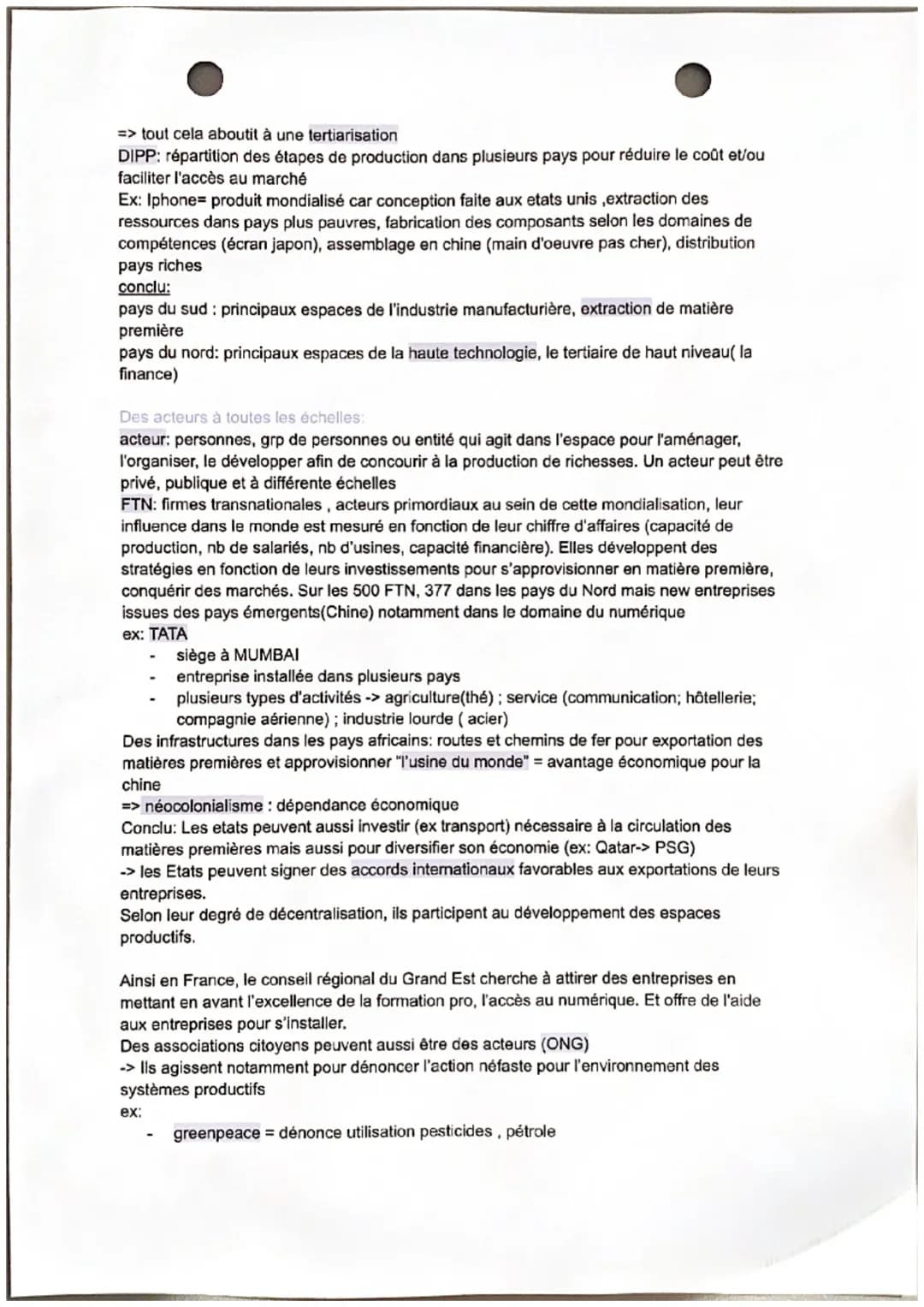 Une diversification des espaces et des acteurs de la production
Système productif- l'ensemble des activités productives (qui produisent de l