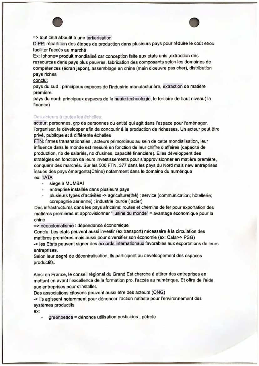Une diversification des espaces et des acteurs de la production
Système productif- l'ensemble des activités productives (qui produisent de l