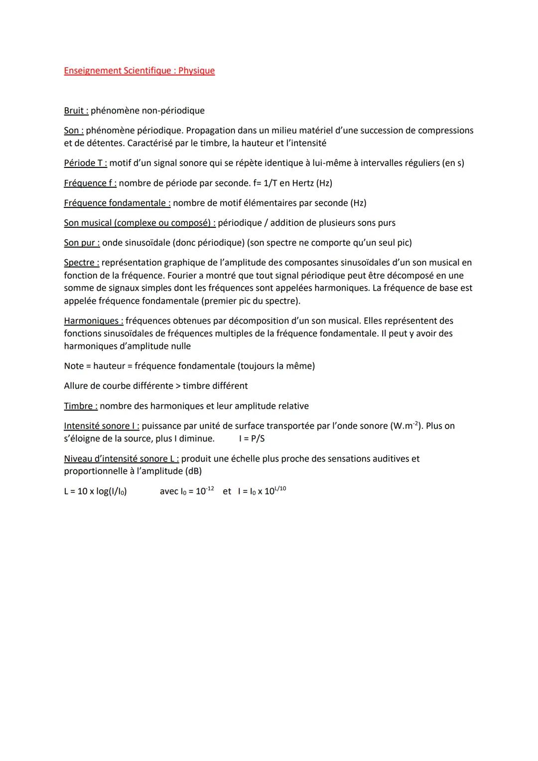 Fiche de Révision Sons Purs et Sons Composés