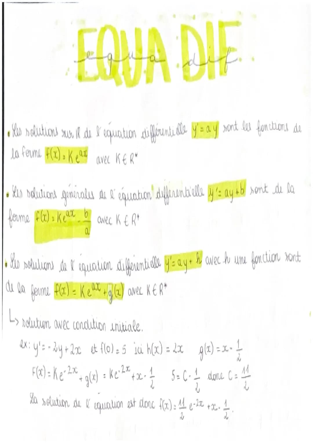 Équations différentielles spé mathématiques terminale 