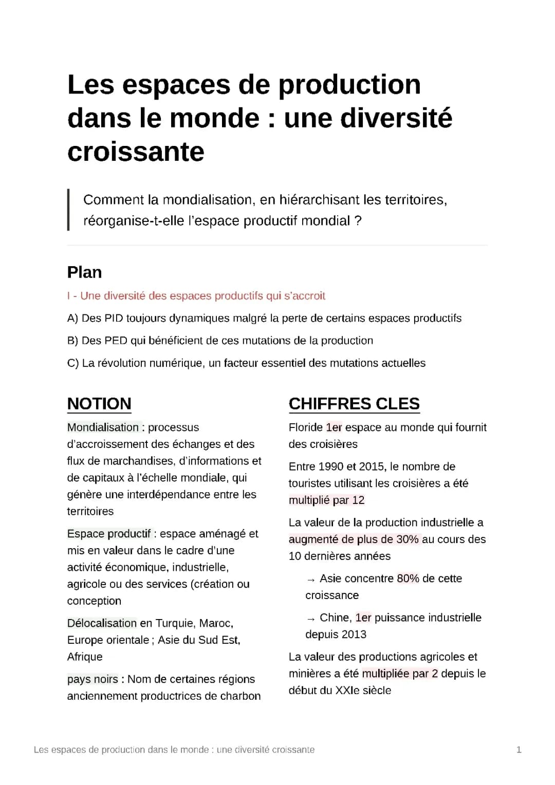Les espaces de production dans le monde : une diversité croissante