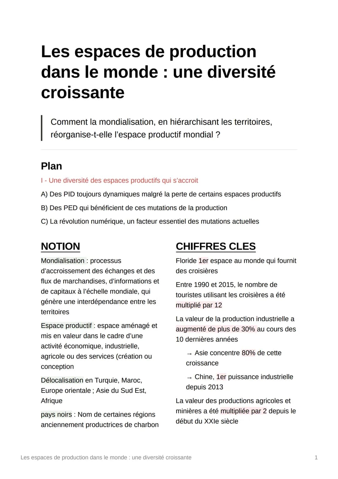 Les espaces de production
dans le monde : une diversité
croissante
Comment la mondialisation, en hiérarchisant les territoires,
réorganise-t