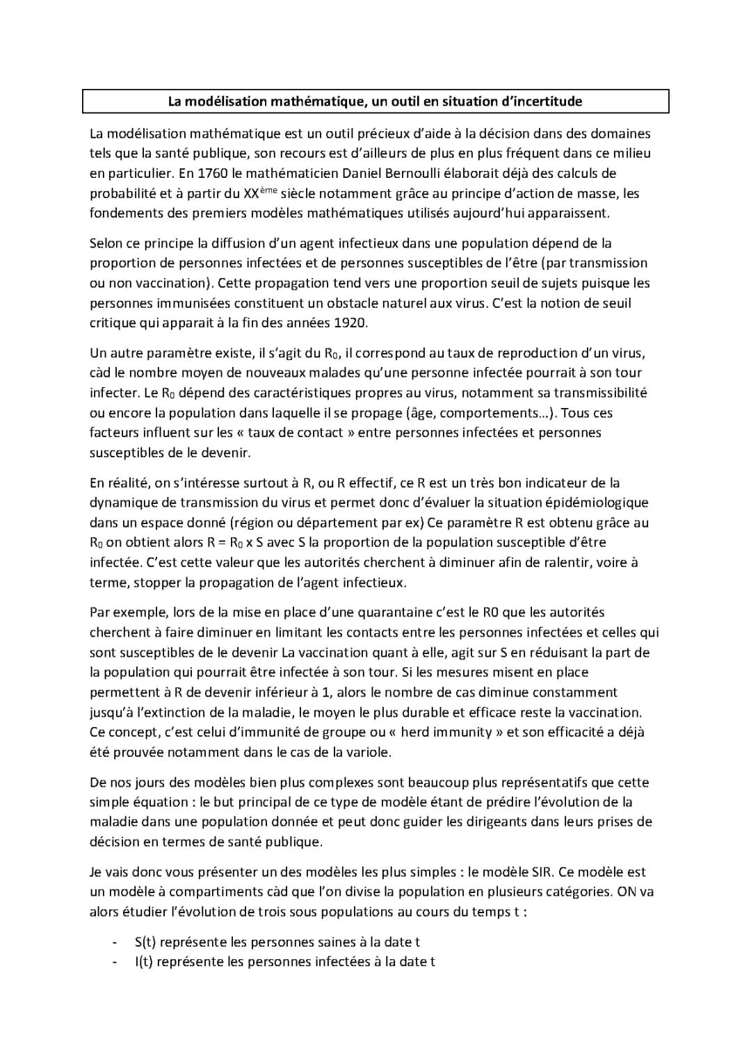 Modélisation mathématique du covid-19 et épidémiologie