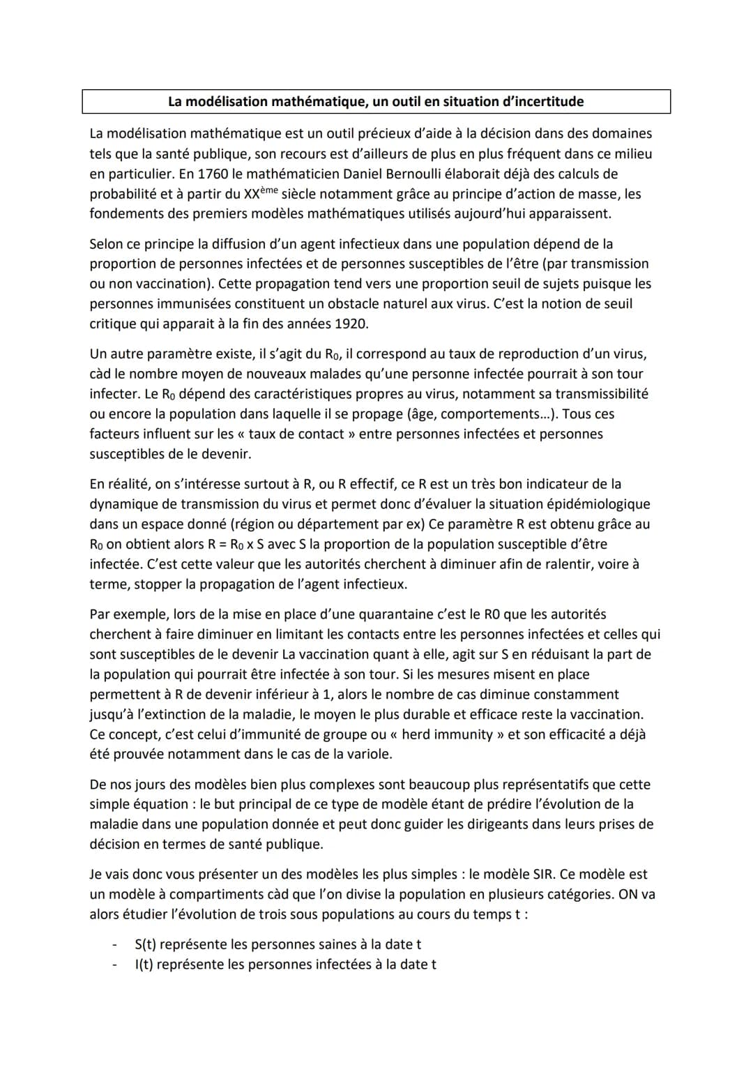 
<p>La modélisation mathématique est un outil précieux d'aide à la décision dans des domaines tels que la santé publique. Son recours est de