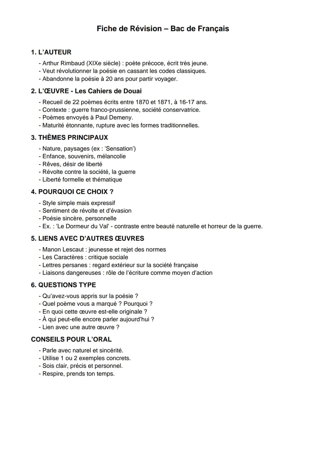 Fiche de révision ( oral français )