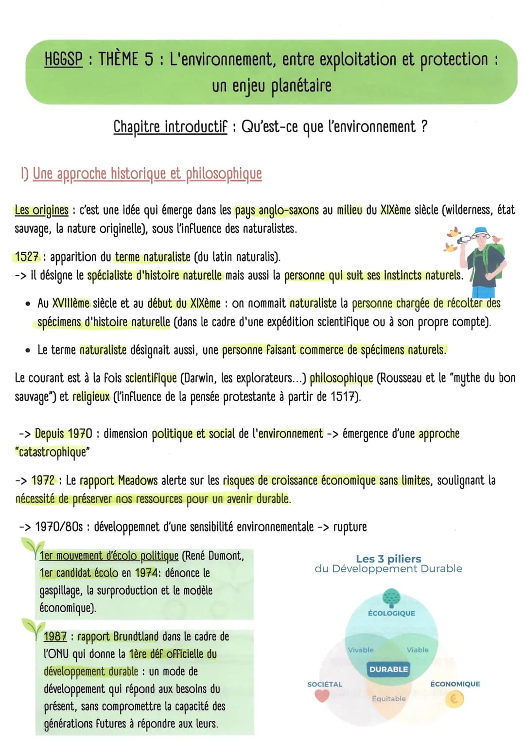 HGGSP THÈME 5: L'environnement, entre exploitation et protection :
:
un enjeu planétaire
Chapitre introductif: Qu'est-ce que l'environnement