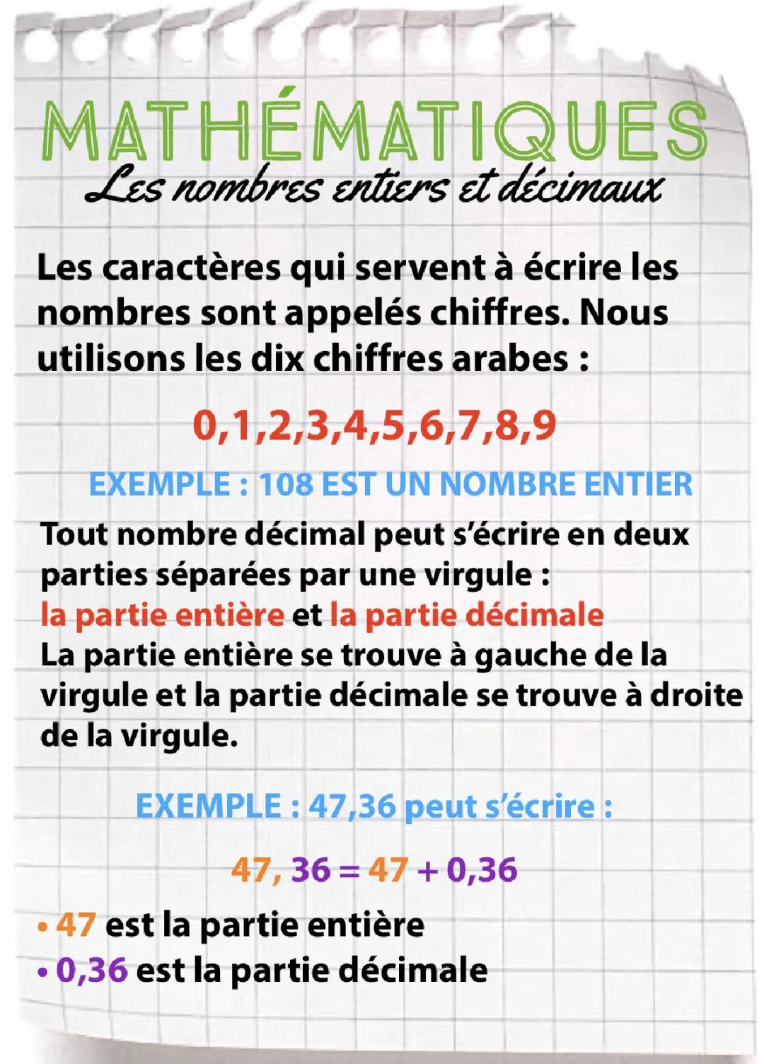 MATHÉMATIQUES - Les nombres entiers et décimaux 