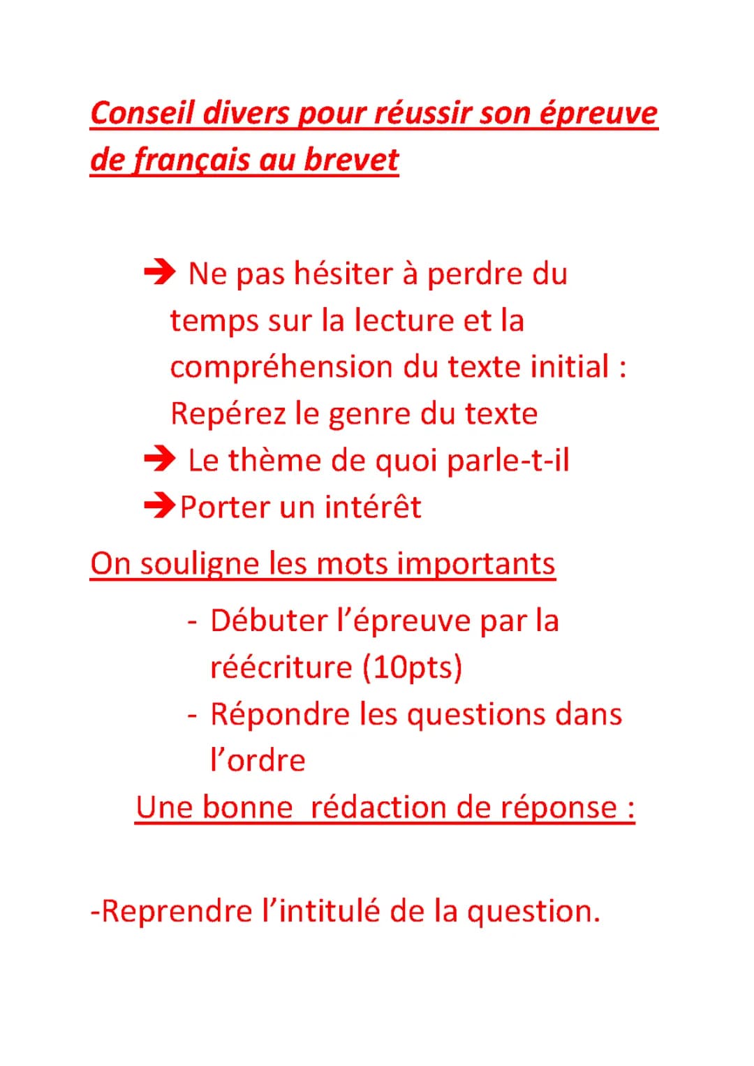 Conseil Réussite Français Brevet