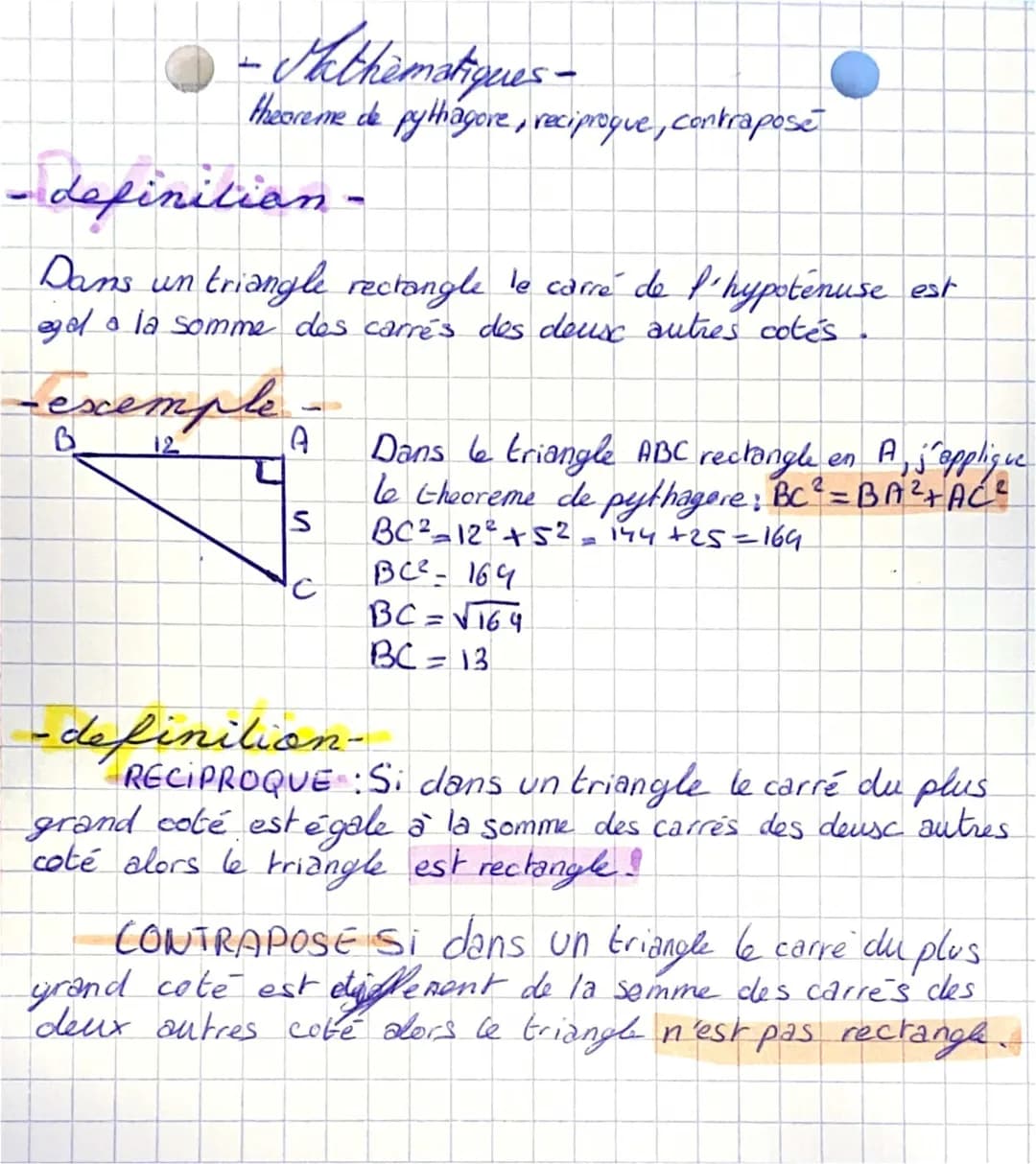 Théorème de Pythagore et sa Réciproque : Applications et Démonstrations
