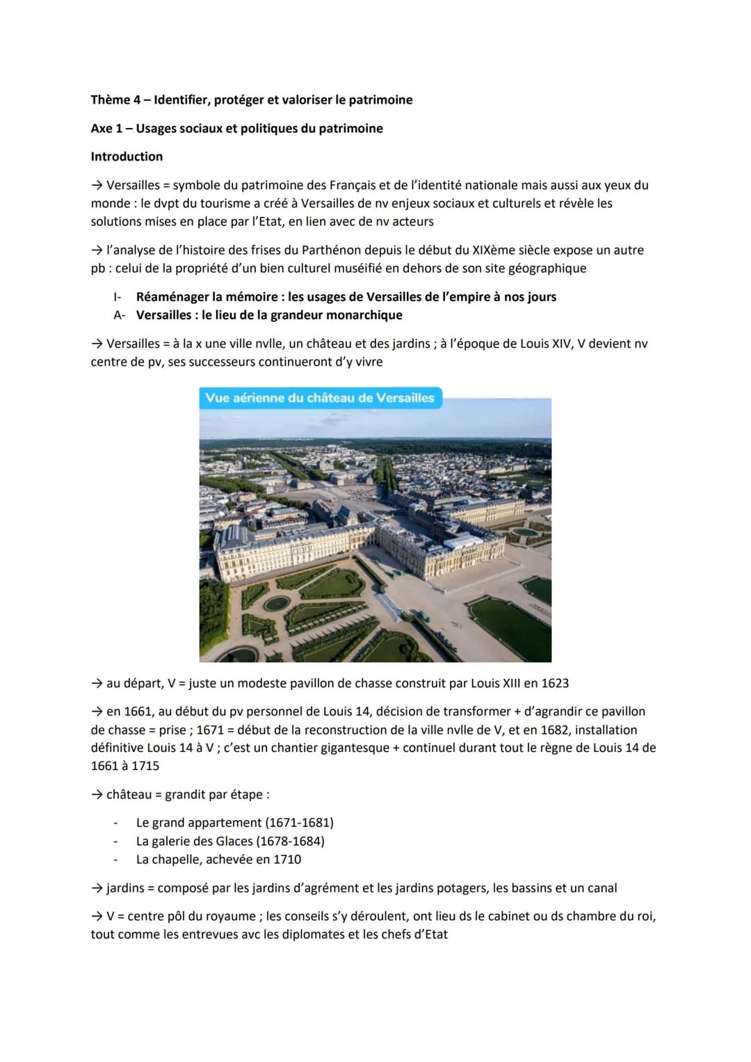 Thème 4 - Identifier, protéger et valoriser le patrimoine
Axe 1 - Usages sociaux et politiques du patrimoine
Introduction
→ Versailles = sym