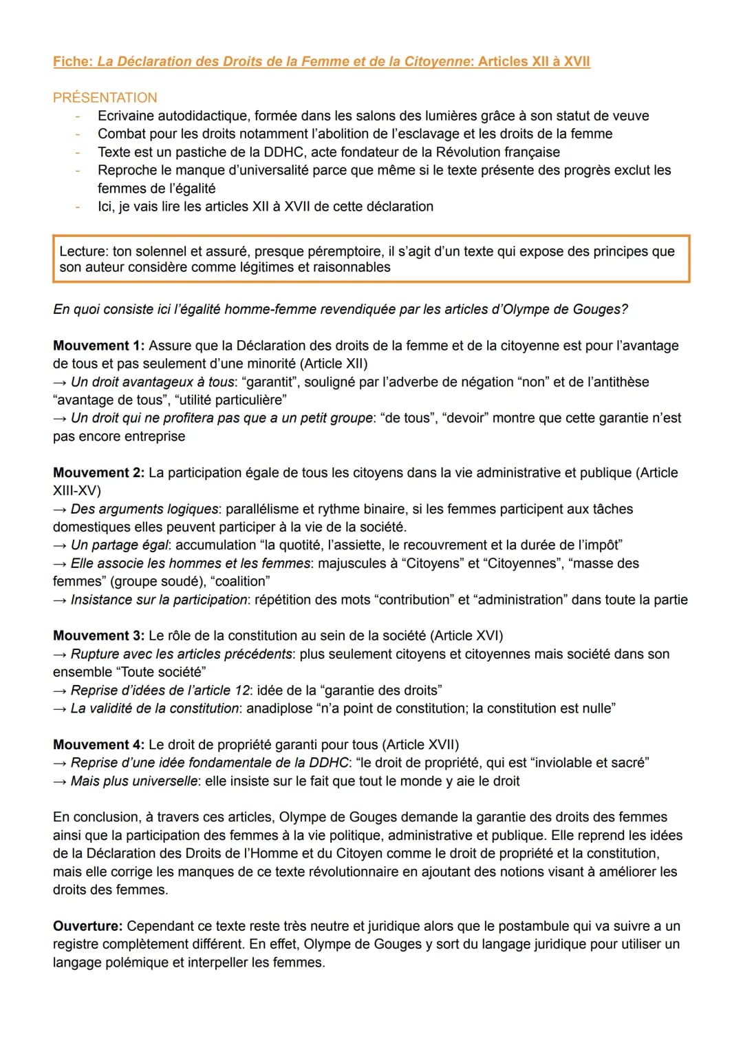 Fiche: La Déclaration des Droits de la Femme et de la Citoyenne: Articles XII à XVII
PRÉSENTATION
Ecrivaine autodidactique, formée dans les 