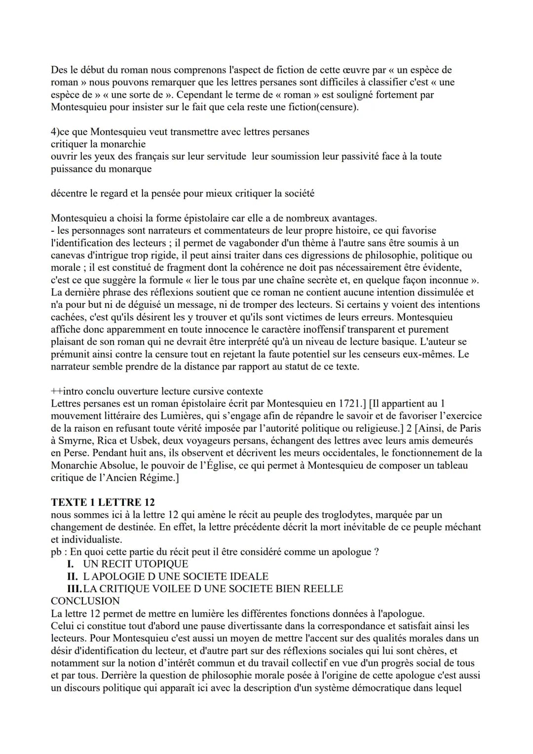 FICHE de français
littérature d'idées : lettres persanes (lettres 12, 24, 161+ discours de la servitude
volontaire
théâtre : juste la fin du